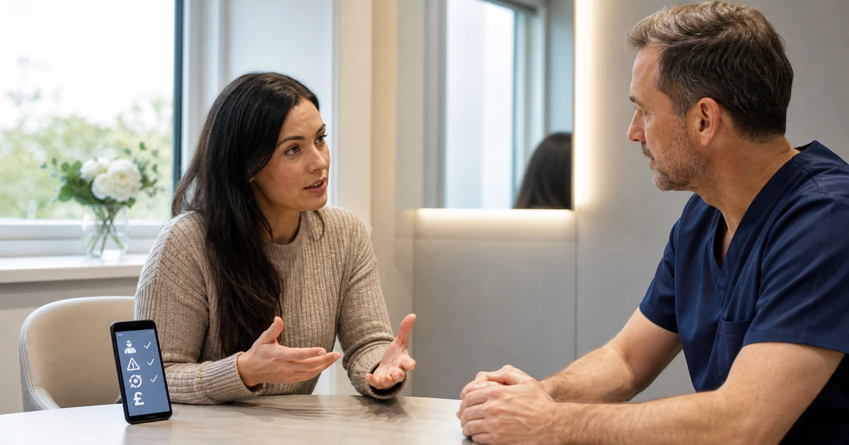 Patient asking a cosmetic surgeon prepared consultation questions