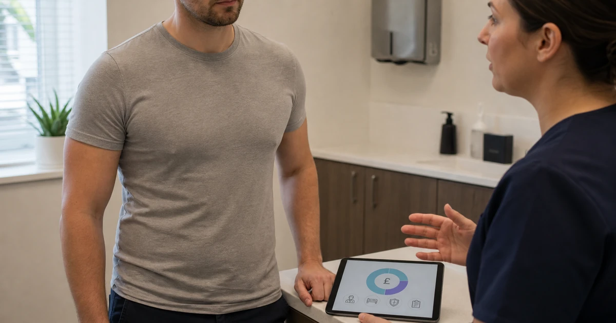 Gynaecomastia consultation focused on chest contour with a digital view of total treatment cost components