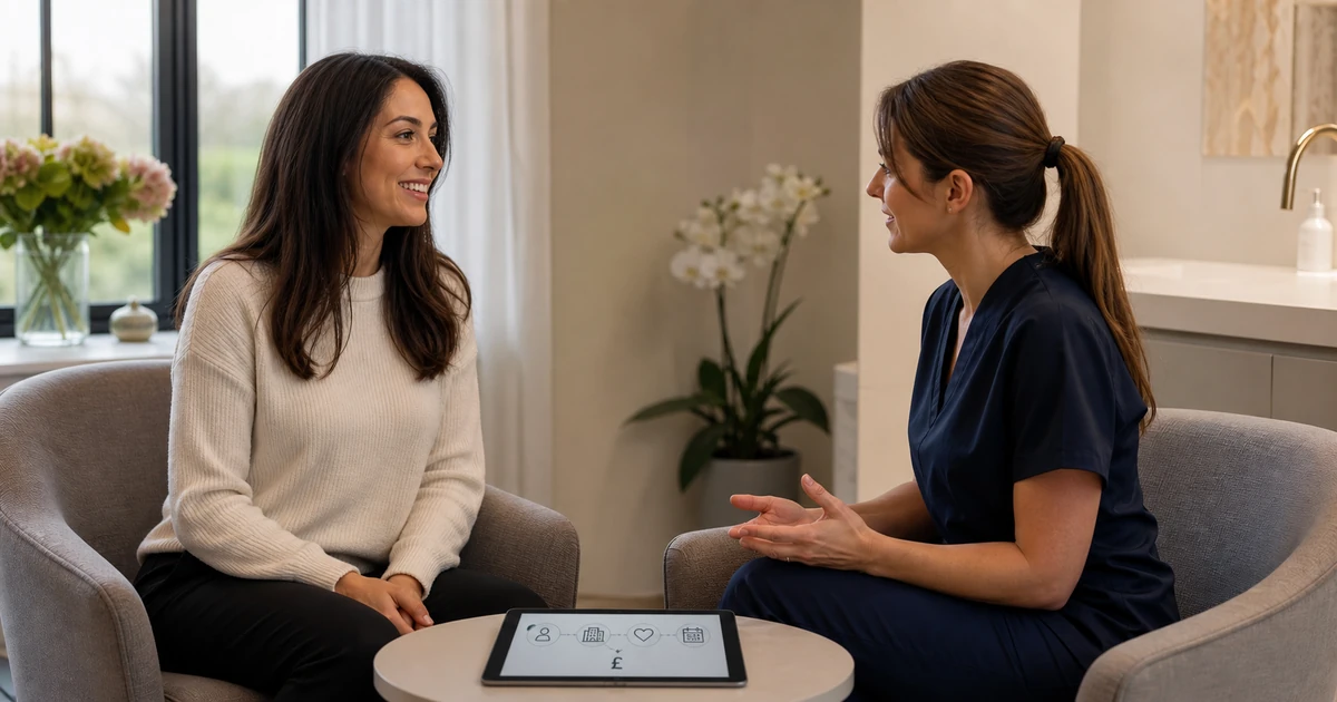 Private labiaplasty consultation with a discreet digital overview of consultation, clinic and aftercare costs