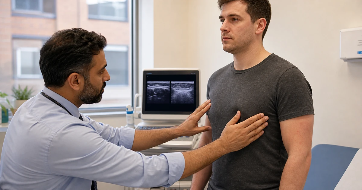 Chest examination comparing glandular gynaecomastia vs subcutaneous fat