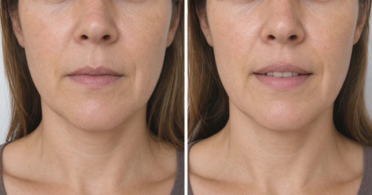 Lip lift before-and-after comparison focusing on the upper lip