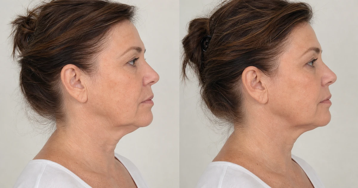 Neck lift before-and-after comparison showing jawline and neck contour