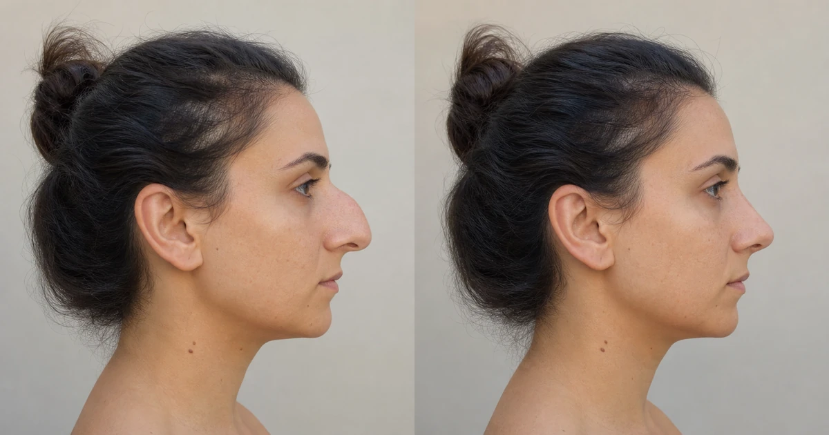 Nose job before-and-after comparison showing profile and tip changes
