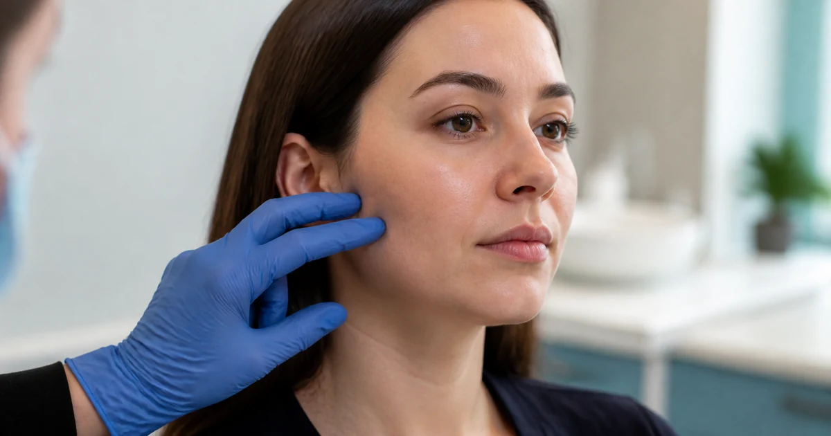 Buccal fat removal consultation focused on the mid-cheek contour